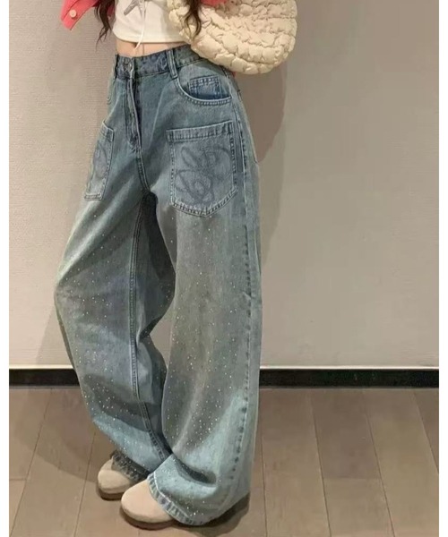 CHEER（チアー）の「スパンコール付きデニムワイドパンツ（デニムパンツ・レディース・ブルー・L）」の12枚目の写真