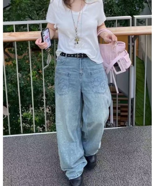CHEER（チアー）の「スパンコール付きデニムワイドパンツ（デニムパンツ・レディース・ブルー・L）」の14枚目の写真