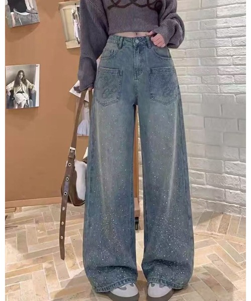 CHEER（チアー）の「スパンコール付きデニムワイドパンツ（デニムパンツ・レディース・ブルー・L）」の15枚目の写真