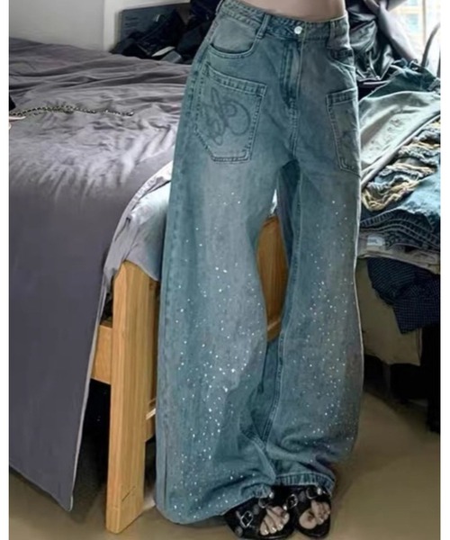 CHEER（チアー）の「スパンコール付きデニムワイドパンツ（デニムパンツ・レディース・ブルー・L）」の17枚目の写真