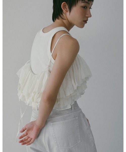 anuke(アンヌーク)の「Mesh Frill Camisole(キャミソール・レディース・ホワイト/ブラック・FREE)」の6枚目の写真