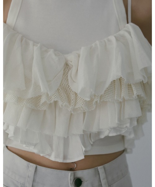 anuke(アンヌーク)の「Mesh Frill Camisole(キャミソール・レディース・ホワイト/ブラック・FREE)」の10枚目の写真