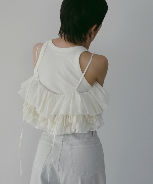 anuke(アンヌーク)の「Mesh Frill Camisole(キャミソール・レディース・ホワイト/ブラック・FREE)」の7枚目の写真