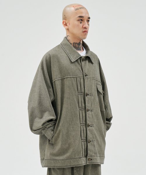 AJOBYAJO（アジョバイアジョ）の「Batwing Two-Tone Twill Jacket [KHAKI]（デニムジャケット・レディース・その他・LARGE/X-LARGE）」の7枚目の写真