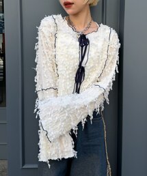 フリンジ前リボンボレロ カーディガン