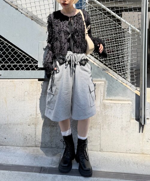 w closet(ダブルクローゼット)の「フリンジ前リボンボレロ カーディガン(シャツ/ブラウス・レディース・ブラック/アイボリー/ブルー/ピンク・FREE)」の14枚目の写真