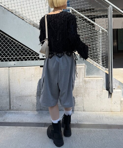 w closet(ダブルクローゼット)の「フリンジ前リボンボレロ カーディガン(シャツ/ブラウス・レディース・ブラック/アイボリー/ブルー/ピンク・FREE)」の16枚目の写真
