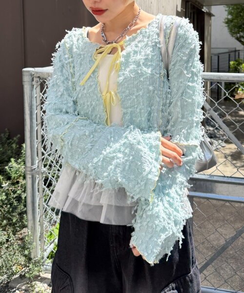 w closet(ダブルクローゼット)の「フリンジ前リボンボレロ カーディガン(シャツ/ブラウス・レディース・ブラック/アイボリー/ブルー/ピンク・FREE)」の18枚目の写真