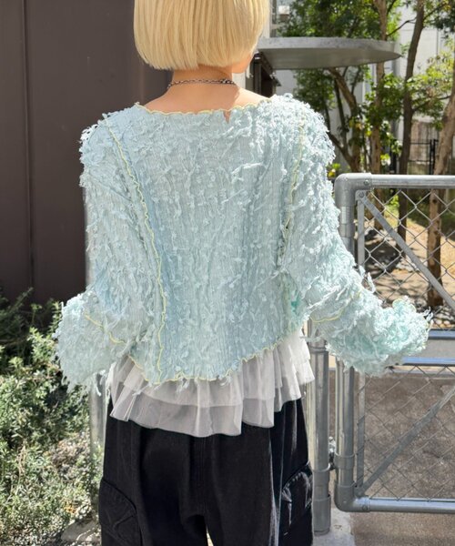 w closet(ダブルクローゼット)の「フリンジ前リボンボレロ カーディガン(シャツ/ブラウス・レディース・ブラック/アイボリー/ブルー/ピンク・FREE)」の20枚目の写真