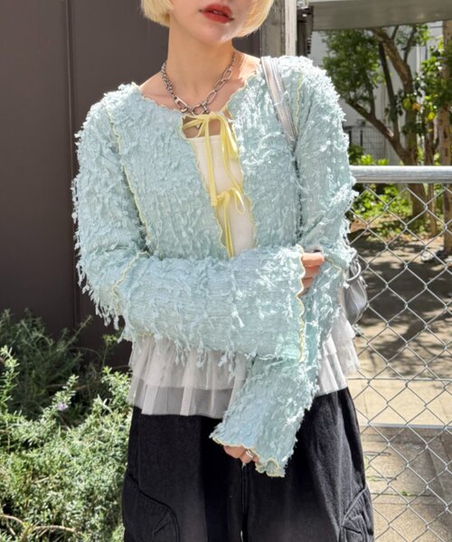 w closet(ダブルクローゼット)の「フリンジ前リボンボレロ カーディガン(シャツ/ブラウス・レディース・ブラック/アイボリー/ブルー/ピンク・FREE)」の22枚目の写真
