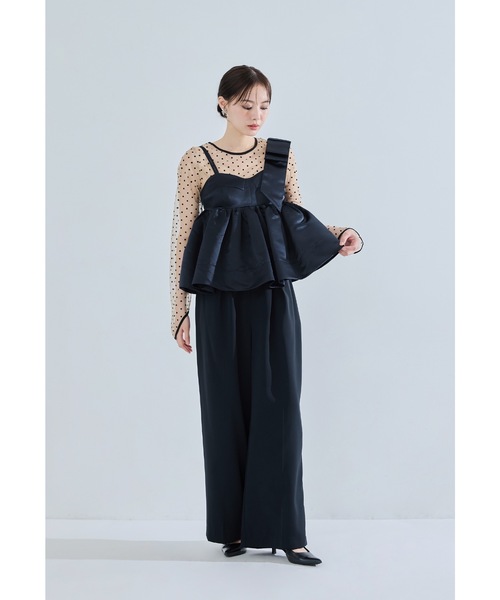 niana(ニアナ)の「アシンメトリーリボンセットアップ 2点セット セパレート パンツドレス 結婚式 成人式 二次会 同窓会 セレモニー パーティードレス オケージョンドレス お呼ばれ(パンツドレス・レディース・ブラック/ネイビー/ホワイト×ブラック・L/M/S)」の3枚目の写真