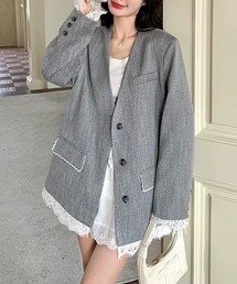 leune（ルネ）の「レース付きノーカラージャケット（ノーカラージャケット）」