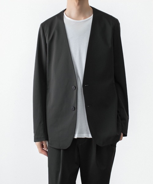 ATTACHMENT（アタッチメント）の「【LIMITED】LUCA MATTE TWIST COLLARLESS JKT / ルカマット ツイスト カラーレス JKT（テーラードジャケット・メンズ・カーキ/ブラック・3/2/1/4）」の3枚目の写真