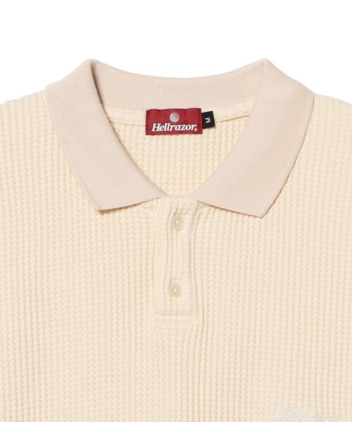 Hellrazor(ヘルレイザー)の「HELLRAZOR / SCRIPT LOGO WAFFLE POLO SHIRT(ポロシャツ・メンズ・ナチュラル/ミント・L/XL/M)」の4枚目の写真