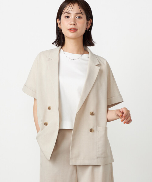 COMME CA ISM(コムサイズム)の「リネンライク 半袖シャツジャケット / セットアップ対応(テーラードジャケット・レディース・チャコール/ベージュ・LARGE/MEDIUM)」の22枚目の写真