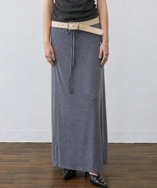 Rohwel（ローウェル）の「Border Long Stretch Skirt / ボーダーロングストレッチスカート（スカート・レディース・ブラウン/グレー/ブラック・FREE）」の3枚目の写真