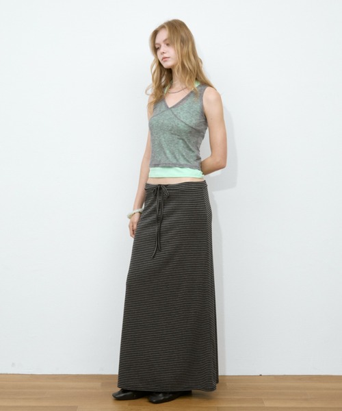 Rohwel（ローウェル）の「Border Long Stretch Skirt / ボーダーロングストレッチスカート（スカート・レディース・ブラウン/グレー/ブラック・FREE）」の14枚目の写真