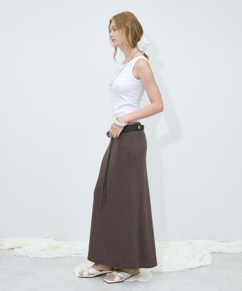Rohwel（ローウェル）の「Border Long Stretch Skirt / ボーダーロングストレッチスカート（スカート・レディース・ブラウン/グレー/ブラック・FREE）」の8枚目の写真
