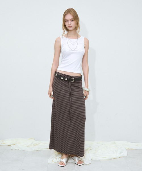 Rohwel（ローウェル）の「Border Long Stretch Skirt / ボーダーロングストレッチスカート（スカート・レディース・ブラウン/グレー/ブラック・FREE）」の9枚目の写真