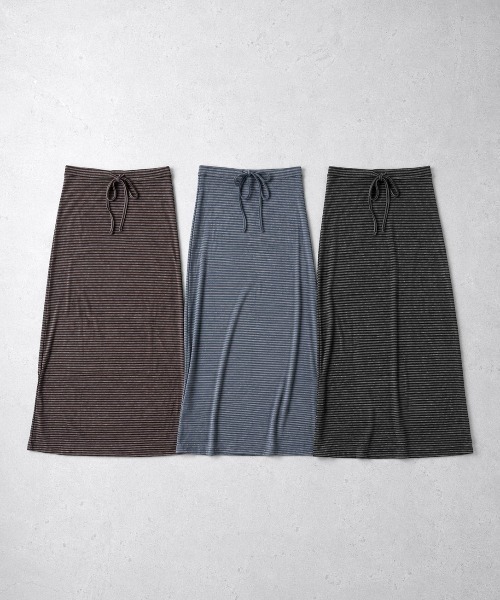 Rohwel（ローウェル）の「Border Long Stretch Skirt / ボーダーロングストレッチスカート（スカート・レディース・ブラウン/グレー/ブラック・FREE）」の4枚目の写真