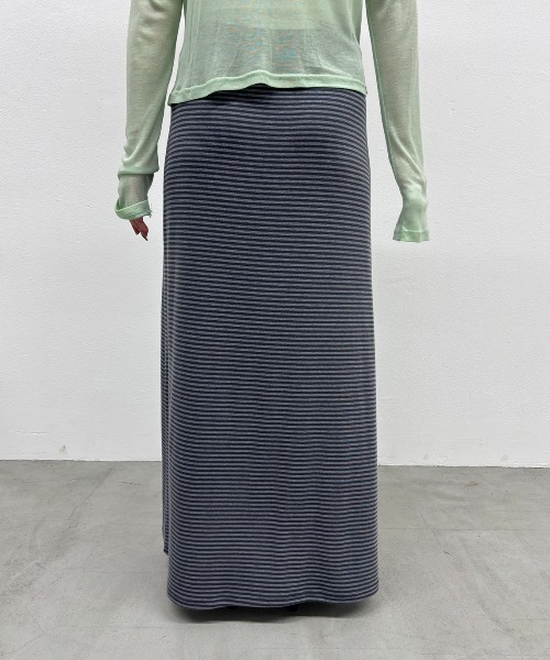 Rohwel（ローウェル）の「Border Long Stretch Skirt / ボーダーロングストレッチスカート（スカート・レディース・ブラウン/グレー/ブラック・FREE）」の12枚目の写真