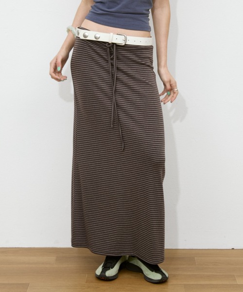Rohwel（ローウェル）の「Border Long Stretch Skirt / ボーダーロングストレッチスカート（スカート・レディース・ブラウン/グレー/ブラック・FREE）」の16枚目の写真