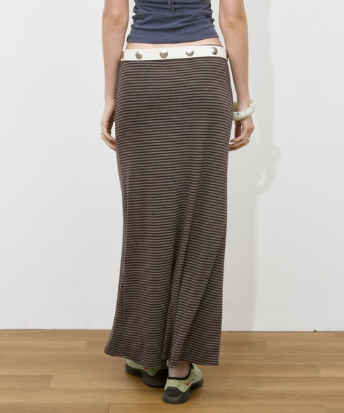 Rohwel（ローウェル）の「Border Long Stretch Skirt / ボーダーロングストレッチスカート（スカート・レディース・ブラウン/グレー/ブラック・FREE）」の21枚目の写真