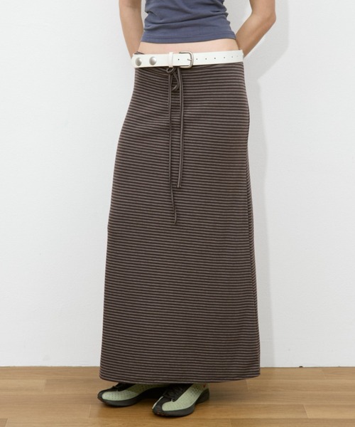 Rohwel（ローウェル）の「Border Long Stretch Skirt / ボーダーロングストレッチスカート（スカート・レディース・ブラウン/グレー/ブラック・FREE）」の17枚目の写真
