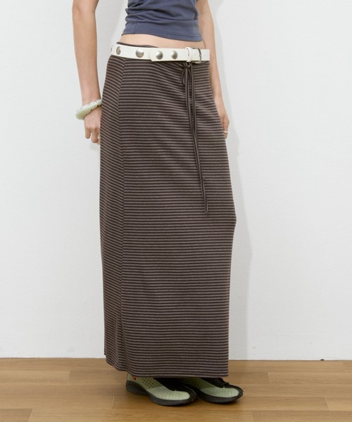 Rohwel（ローウェル）の「Border Long Stretch Skirt / ボーダーロングストレッチスカート（スカート・レディース・ブラウン/グレー/ブラック・FREE）」の19枚目の写真