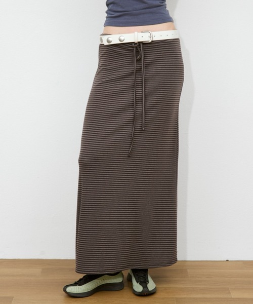 Rohwel（ローウェル）の「Border Long Stretch Skirt / ボーダーロングストレッチスカート（スカート・レディース・ブラウン/グレー/ブラック・FREE）」の18枚目の写真