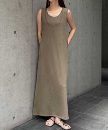 レイヤードノースリーブロングワンピース タンクトップ付き 2点セット