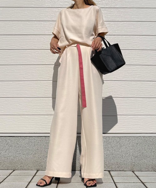 Q(キュー)の「リネンライクDカンベルトパンツ(その他パンツ・レディース・チャコールグレー/アイボリー・MEDIUM)」の22枚目の写真
