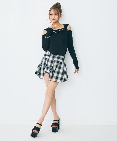 ANAP(アナップ)の「eggモデル あいみんコラボ チェックスカート(スカート・レディース・ブラック×ホワイト/ブラック×ベージュ・S/M)」の11枚目の写真