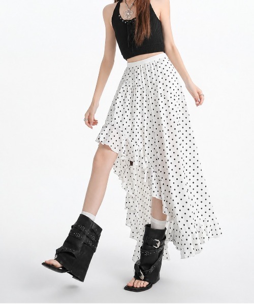 &soiree(アンドソワレ)の「アシンメトリードットフリルスカート(スカート・レディース・ホワイト/ブラック・SMALL/MEDIUM/LARGE/X-LARGE)」の7枚目の写真