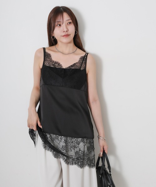 Riberry(リベリー)の「【選べる裾デザイン】サテンレースアシメ&ストレートキャミソール(キャミソール・レディース・ホワイト/ブラック/グレー/ホワイト系/ブラック系/グレー系・FREE)」の20枚目の写真