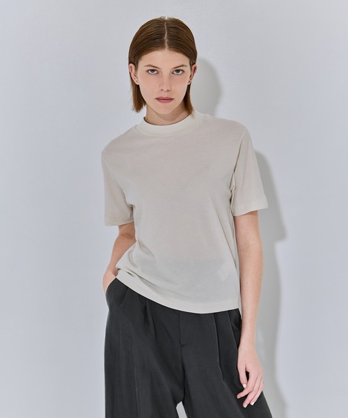 ATON（エイトン）の「【ATON/エイトン】FRESCA NUBUCK MOCK NECK T SHIRTS/ヌバックモックネックTシャツ（Tシャツ/カットソー・レディース・オフホワイト/ベージュ/チャコールグレー・1）」の14枚目の写真