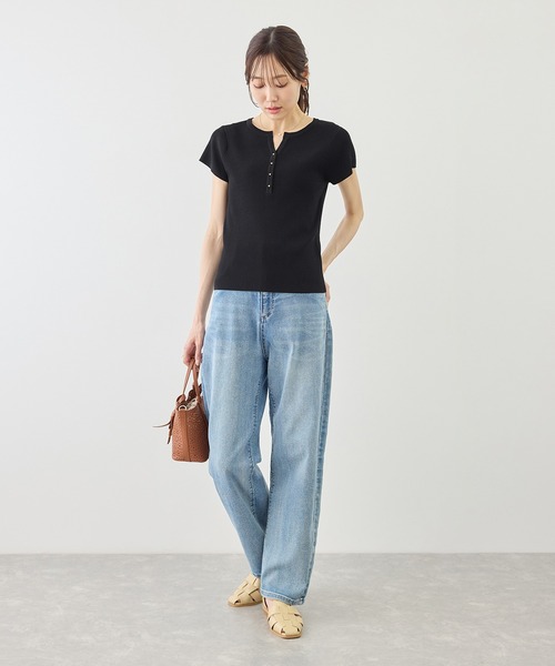 ROPE' PICNIC(ロペピクニック)の「八方映えニット フレンチスリーブキーネックニットプルオーバー/UVカット・イージーケア(ニット/セーター・レディース・ブラック/オフホワイト/グリーン/ラベンダー・FREE)」の6枚目の写真
