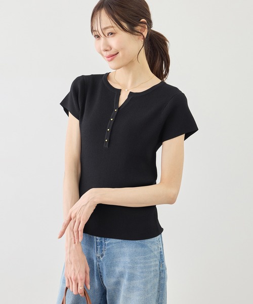 ROPE' PICNIC(ロペピクニック)の「八方映えニット フレンチスリーブキーネックニットプルオーバー/UVカット・イージーケア(ニット/セーター・レディース・ブラック/オフホワイト/グリーン/ラベンダー・FREE)」の7枚目の写真