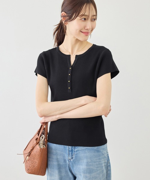 ROPE' PICNIC(ロペピクニック)の「八方映えニット フレンチスリーブキーネックニットプルオーバー/UVカット・イージーケア(ニット/セーター・レディース・ブラック/オフホワイト/グリーン/ラベンダー・FREE)」の8枚目の写真