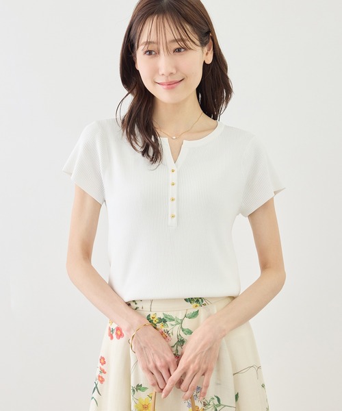 ROPE' PICNIC(ロペピクニック)の「八方映えニット フレンチスリーブキーネックニットプルオーバー/UVカット・イージーケア(ニット/セーター・レディース・ブラック/オフホワイト/グリーン/ラベンダー・FREE)」の12枚目の写真