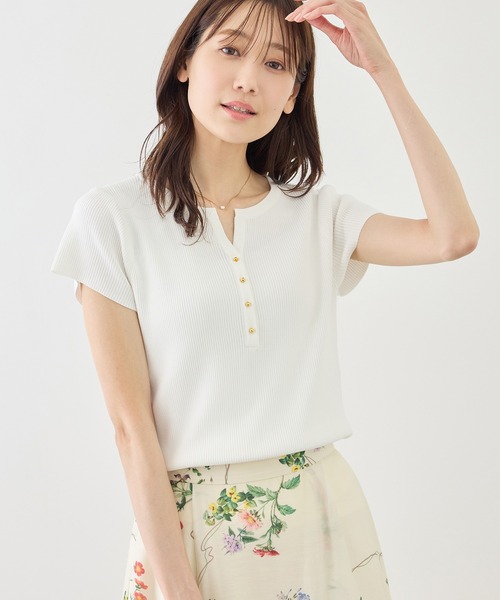 ROPE' PICNIC(ロペピクニック)の「八方映えニット フレンチスリーブキーネックニットプルオーバー/UVカット・イージーケア(ニット/セーター・レディース・ブラック/オフホワイト/グリーン/ラベンダー・FREE)」の13枚目の写真