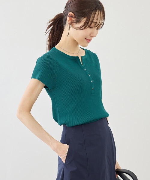 ROPE' PICNIC(ロペピクニック)の「八方映えニット フレンチスリーブキーネックニットプルオーバー/UVカット・イージーケア(ニット/セーター・レディース・ブラック/オフホワイト/グリーン/ラベンダー・FREE)」の18枚目の写真