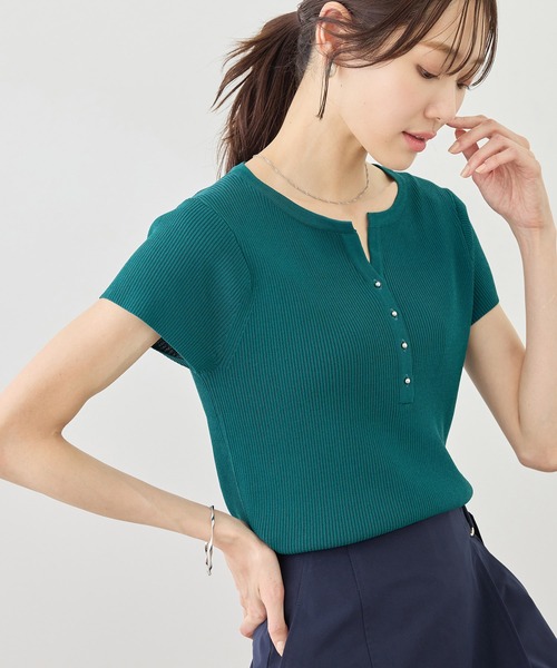ROPE' PICNIC(ロペピクニック)の「八方映えニット フレンチスリーブキーネックニットプルオーバー/UVカット・イージーケア(ニット/セーター・レディース・ブラック/オフホワイト/グリーン/ラベンダー・FREE)」の19枚目の写真