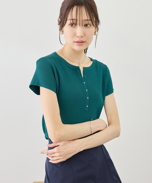 ROPE' PICNIC(ロペピクニック)の「八方映えニット フレンチスリーブキーネックニットプルオーバー/UVカット・イージーケア(ニット/セーター・レディース・ブラック/オフホワイト/グリーン/ラベンダー・FREE)」の20枚目の写真