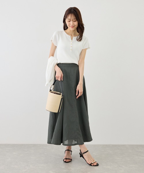 ROPE' PICNIC(ロペピクニック)の「八方映えニット フレンチスリーブキーネックニットプルオーバー/UVカット・イージーケア(ニット/セーター・レディース・ブラック/オフホワイト/グリーン/ラベンダー・FREE)」の5枚目の写真