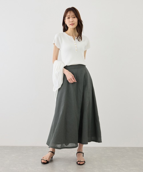ROPE' PICNIC(ロペピクニック)の「八方映えニット フレンチスリーブキーネックニットプルオーバー/UVカット・イージーケア(ニット/セーター・レディース・ブラック/オフホワイト/グリーン/ラベンダー・FREE)」の6枚目の写真