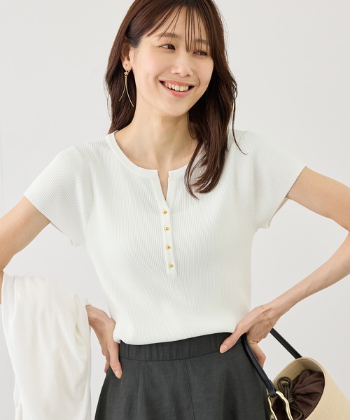 ROPE' PICNIC(ロペピクニック)の「八方映えニット フレンチスリーブキーネックニットプルオーバー/UVカット・イージーケア(ニット/セーター・レディース・ブラック/オフホワイト/グリーン/ラベンダー・FREE)」の8枚目の写真