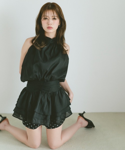 VANNIE U(ヴァニーユー)の「ホルターネックリボンシフォンミニワンピース/前後2WAY(ワンピース・レディース・ブラック/アイボリー・FREE)」の19枚目の写真