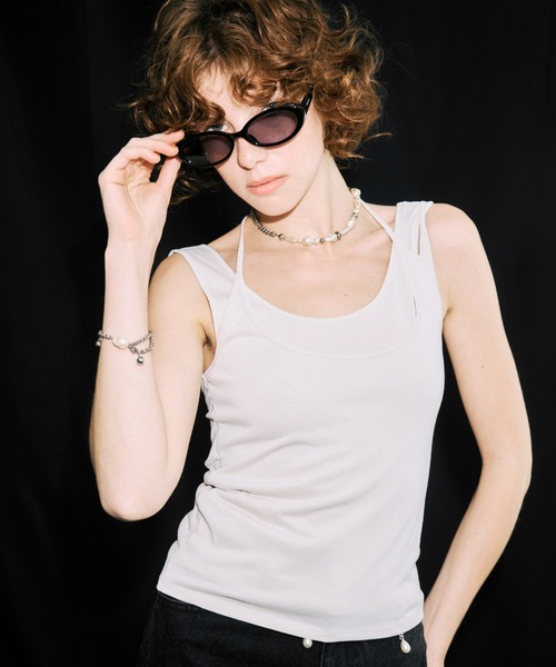JOSE MOON(ジョゼムーン)の「LAYERED TANK TOP/レイヤードタンクトップ(タンクトップ・レディース・チャコールグレー/ブラック/アイボリー・FREE)」の6枚目の写真