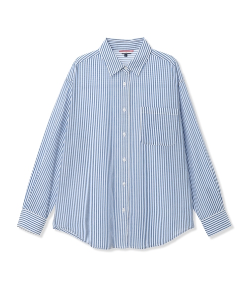 Petit Honfleur(プチオンフルール)の「【きれい色】レギュラーカラーシアーシャツ【ストライプ柄・無地】(シャツ/ブラウス・レディース・ピンク/グリーン/オレンジ/サックスブルー・9号/13号/11号)」の6枚目の写真